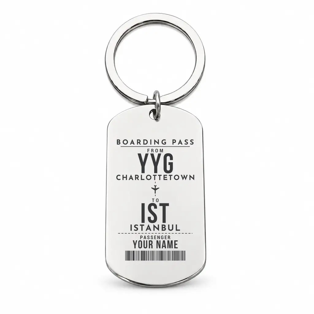 Charlottetown Airport YYG - Key Chain - Customizable Boarding Pass - Silver