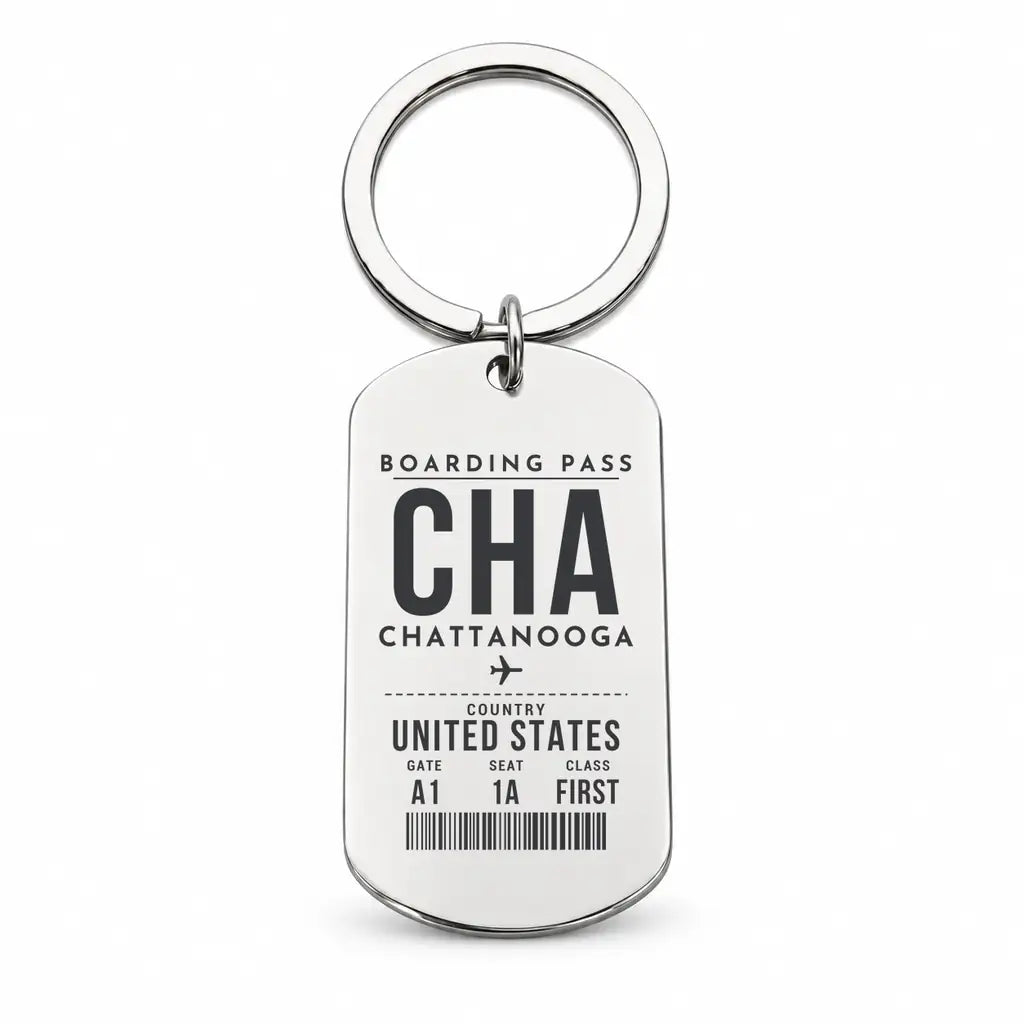 Chattanooga Airport CHA - Key Chain - Boarding Pass Style - Silver