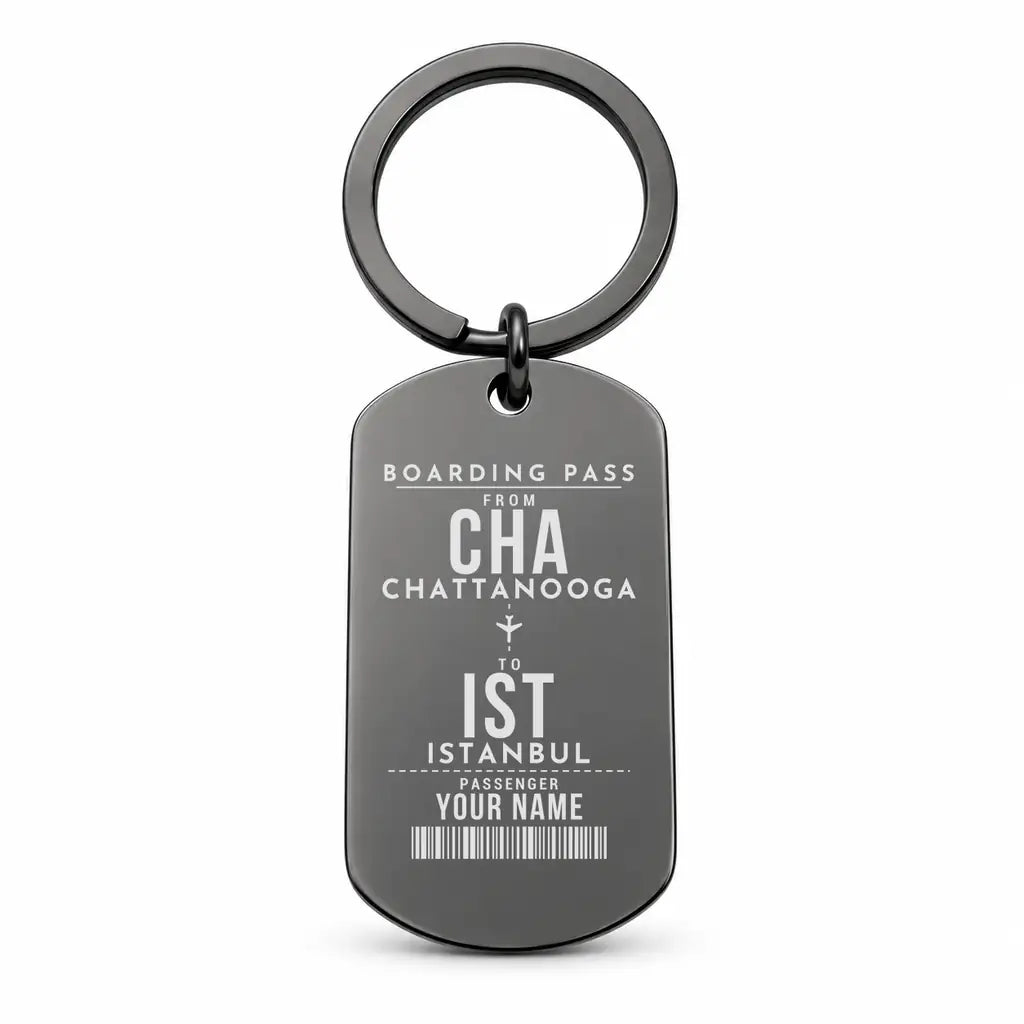 Chattanooga Airport CHA - Key Chain - Customizable Boarding Pass - Black