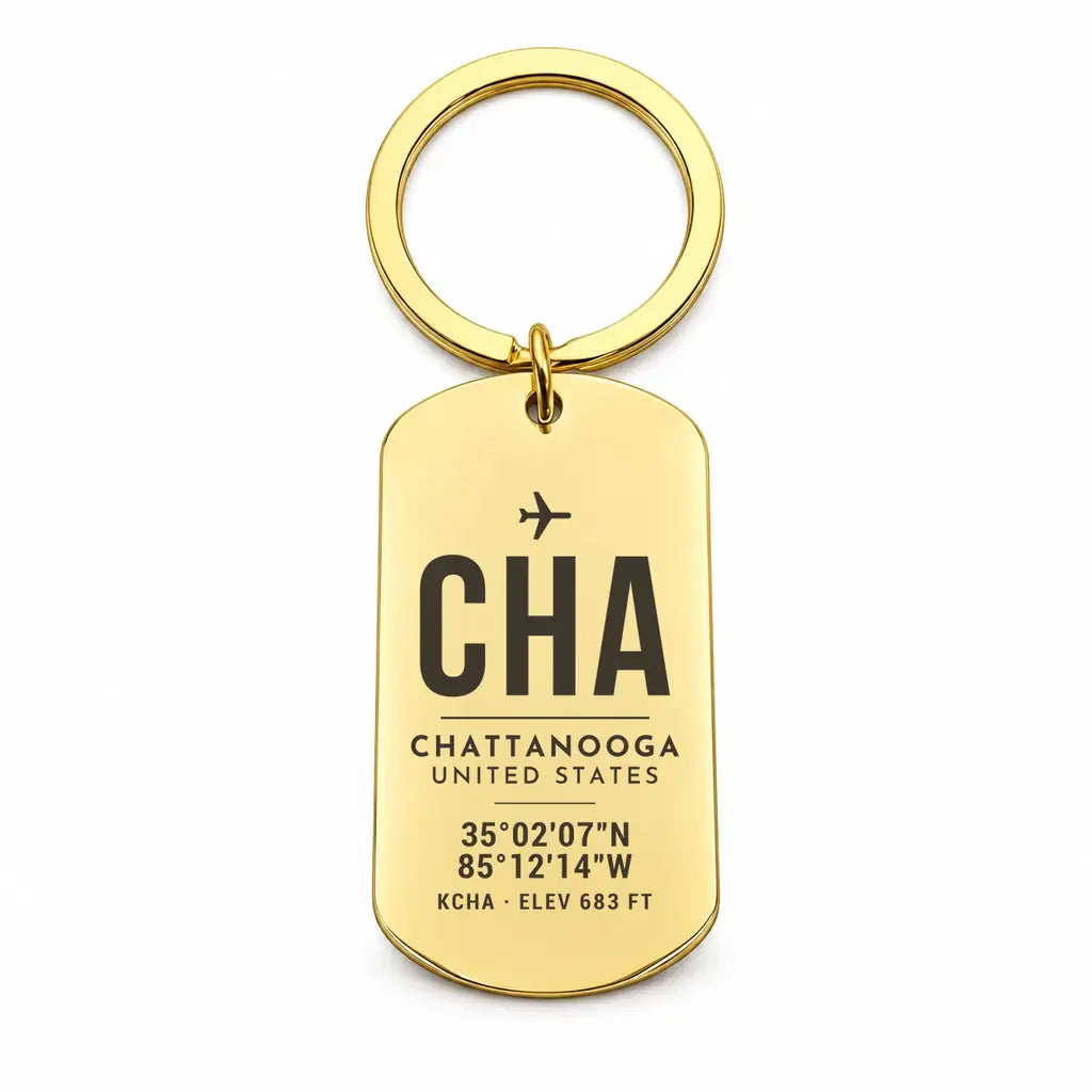 Chattanooga Airport CHA - Key Chain - Original Design - Gold