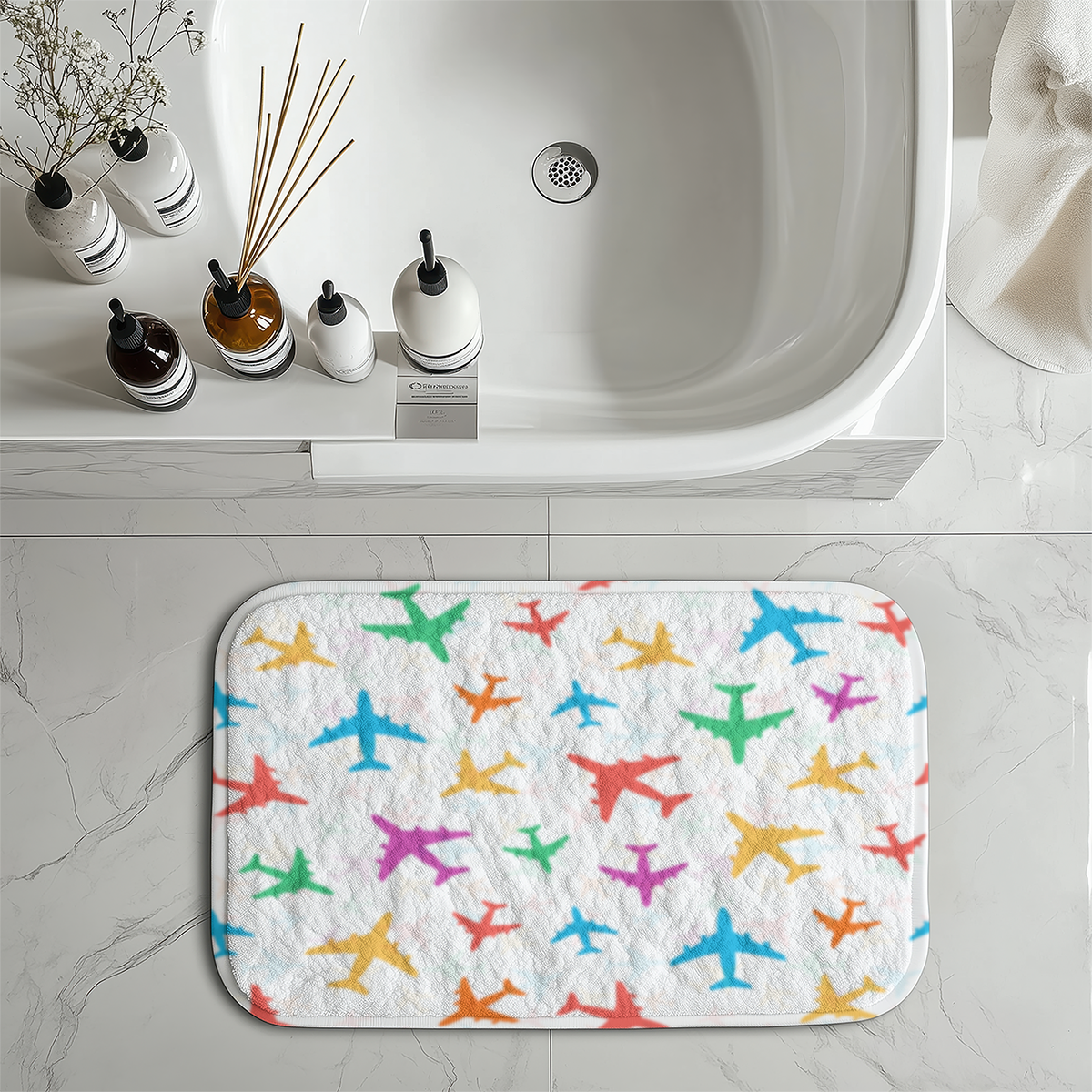 Cheerful Seamless Airplanes Designed Bath Mats