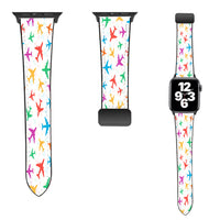 Thumbnail for Cheerful Seamless Airplanes Designed Leather Apple Watch Straps