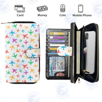 Thumbnail for Cheerful Seamless Airplanes Designed Leather Long Zipper Wallets