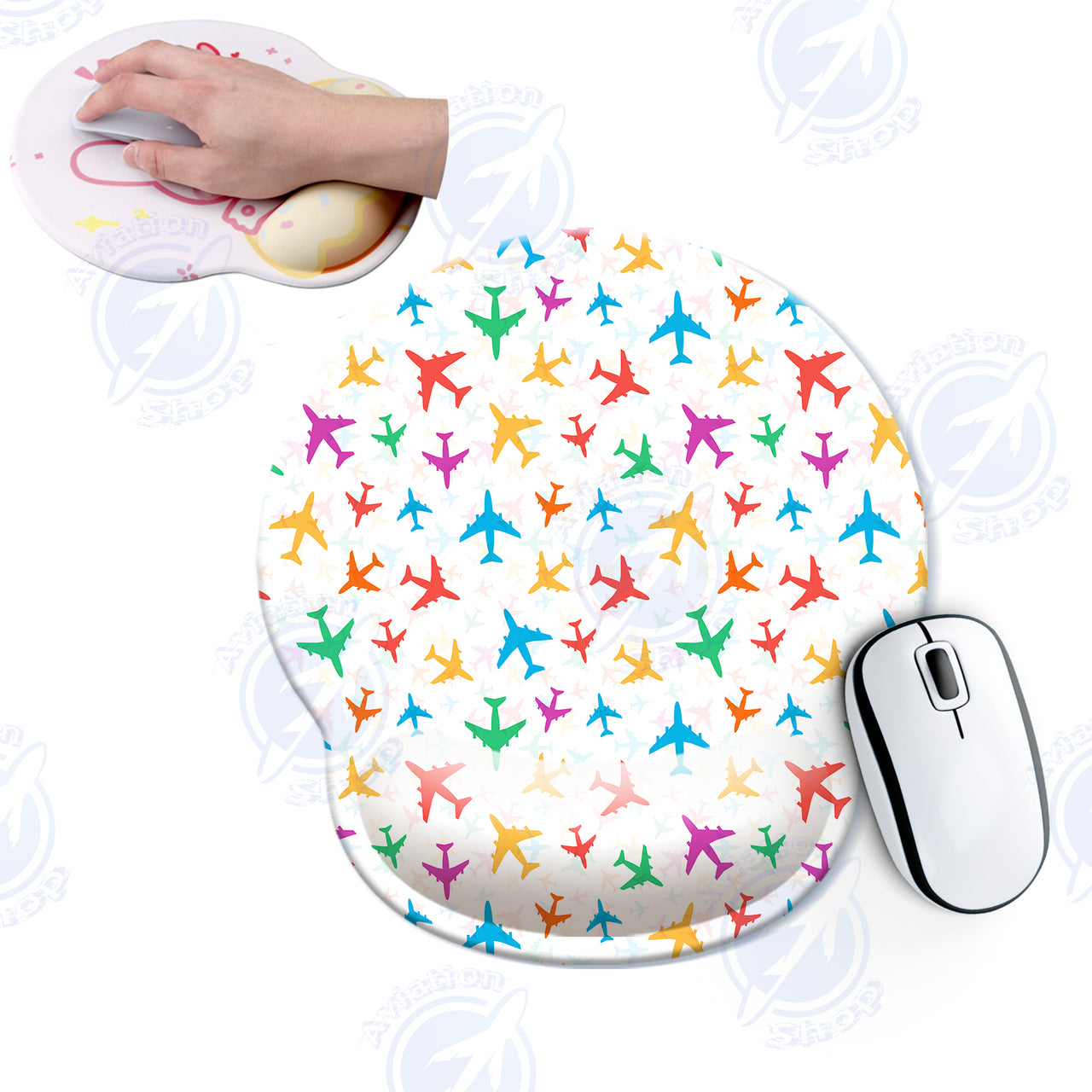 Cheerful Seamless Airplanes Designed Ergonomic Mouse Pads