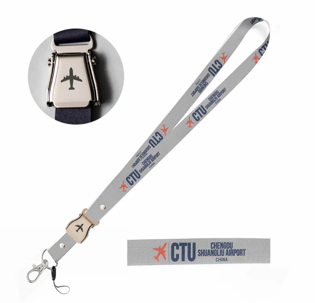 Chengdu Shuangliu International Airport (CTU) seat belt lanyard - light gray