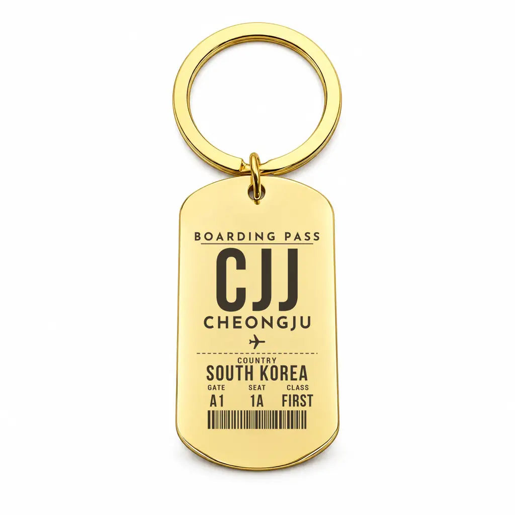 Cheongju International Airport CJJ - Key Chain - Boarding Pass Style - Gold