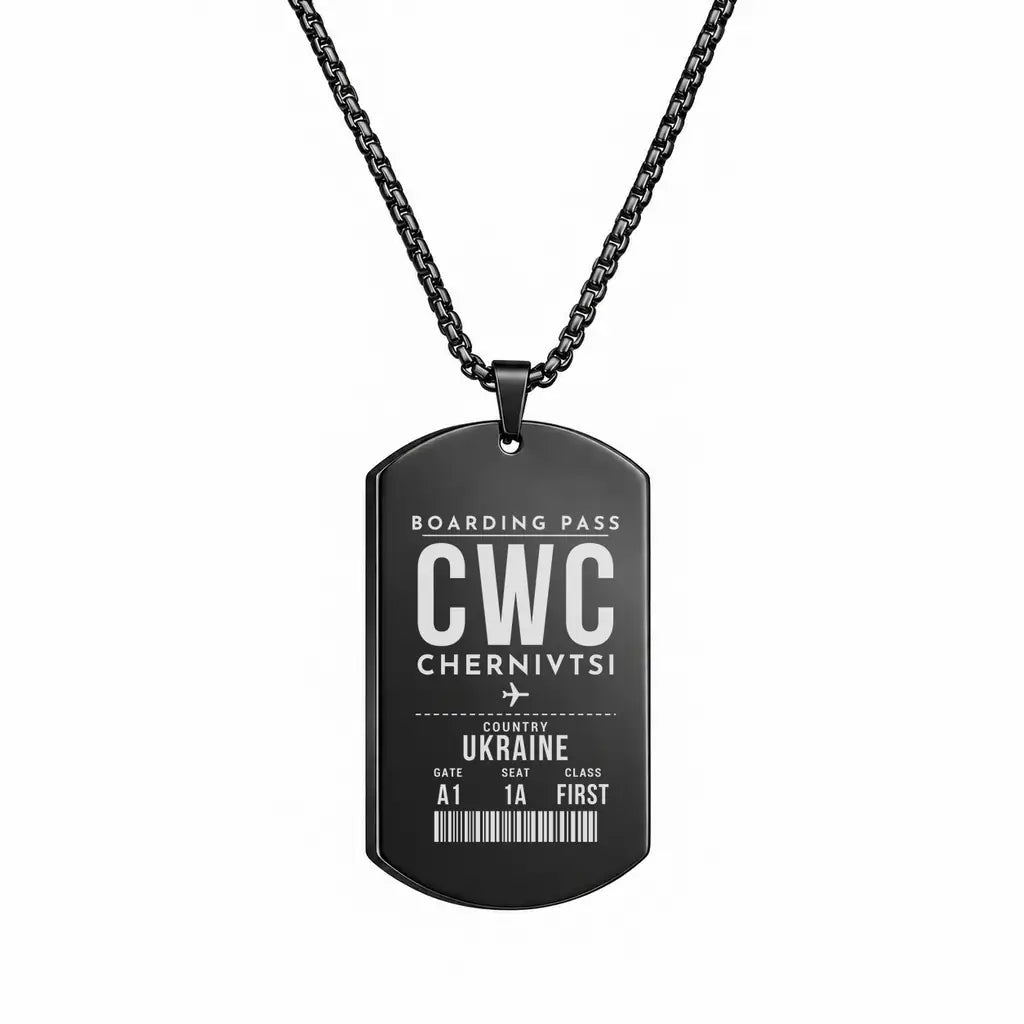 Chernivtsi International Airport CWC - Necklace - Boarding Pass Style - Black