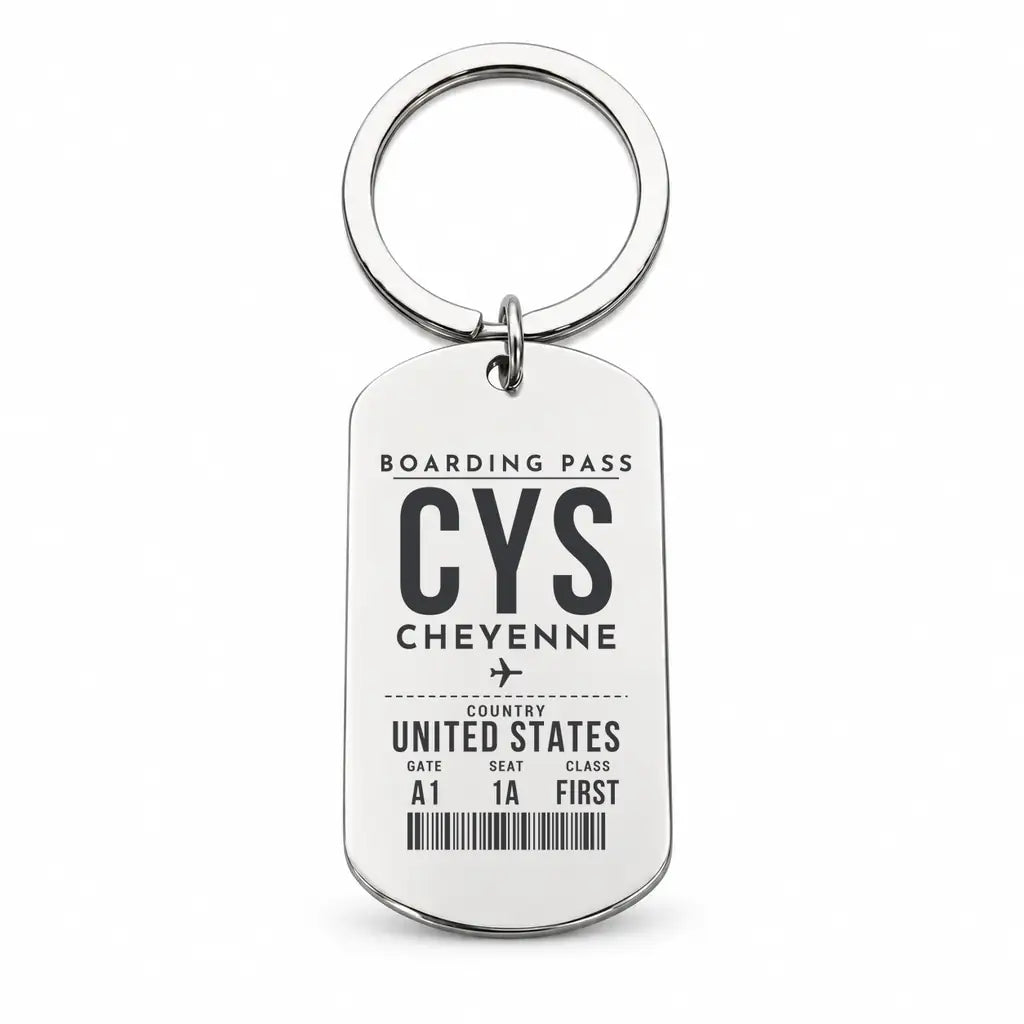 Cheyenne Regional Airport CYS - Key Chain - Boarding Pass Style - Silver