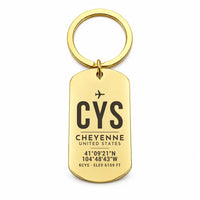 Thumbnail for Cheyenne Regional Airport CYS - Key Chain - Original Design - Gold