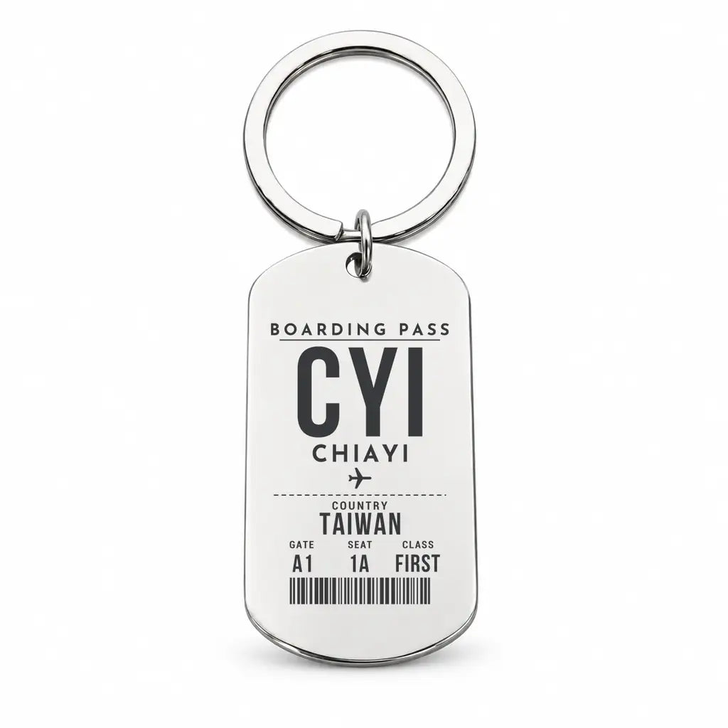 Chiayi Airport CYI - Key Chain - Boarding Pass Style - Silver