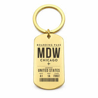 Thumbnail for Chicago Midway International Airport MDW - Key Chain - Boarding Pass Style - Gold