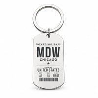 Thumbnail for Chicago Midway International Airport MDW - Key Chain - Boarding Pass Style - Silver