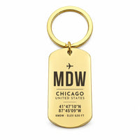 Thumbnail for Chicago Midway International Airport MDW - Key Chain - Original Design - Gold
