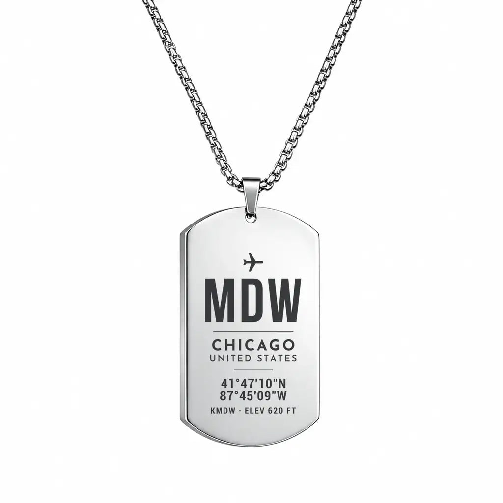 Chicago Midway International Airport MDW - Necklace - Original Design - Silver