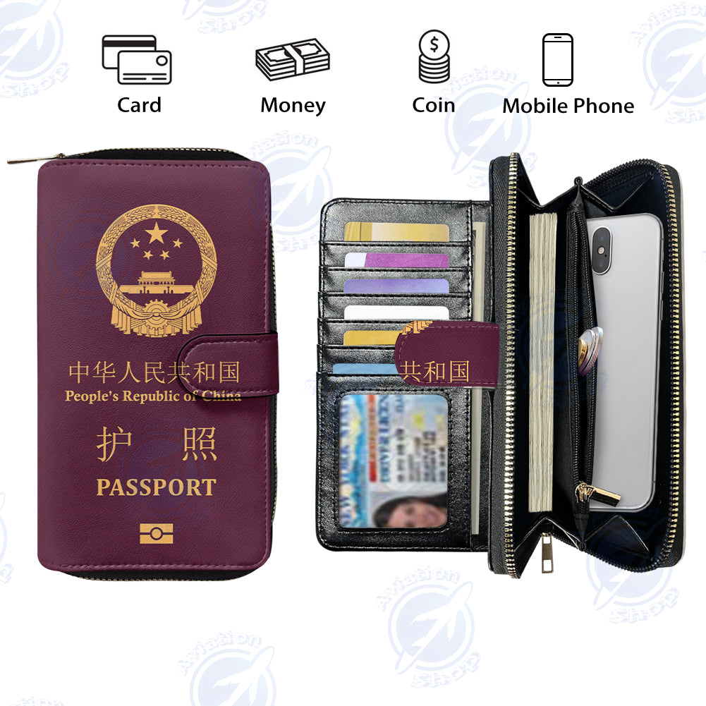 China Passport Designed Leather Long Zipper Wallets