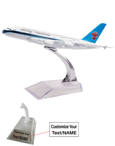 Side view of China Southern Airlines Airbus A380 Airplane Model (16CM) aviation 16-18cm scale model aircraft in diecast metal.