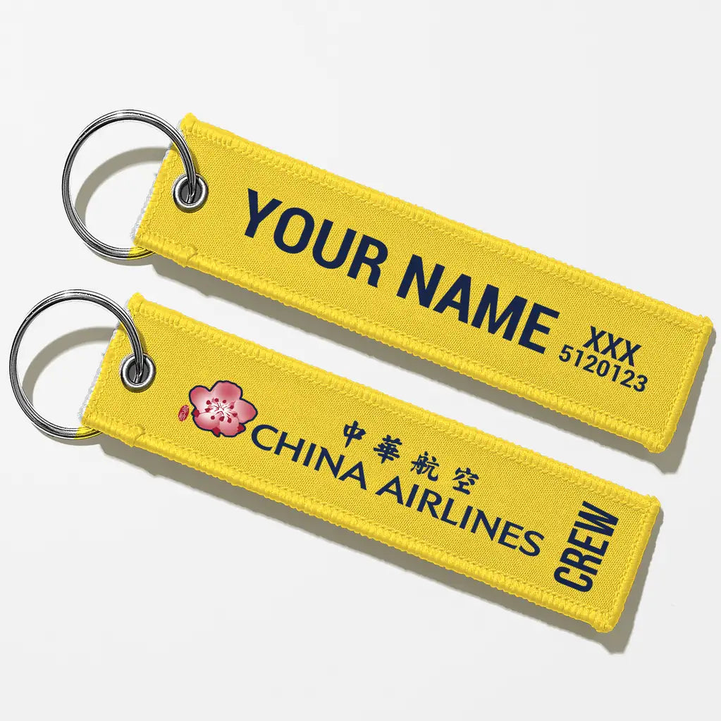 China Airlines Crew & Staff Tag Key Chains - Yellow - Crew + Name