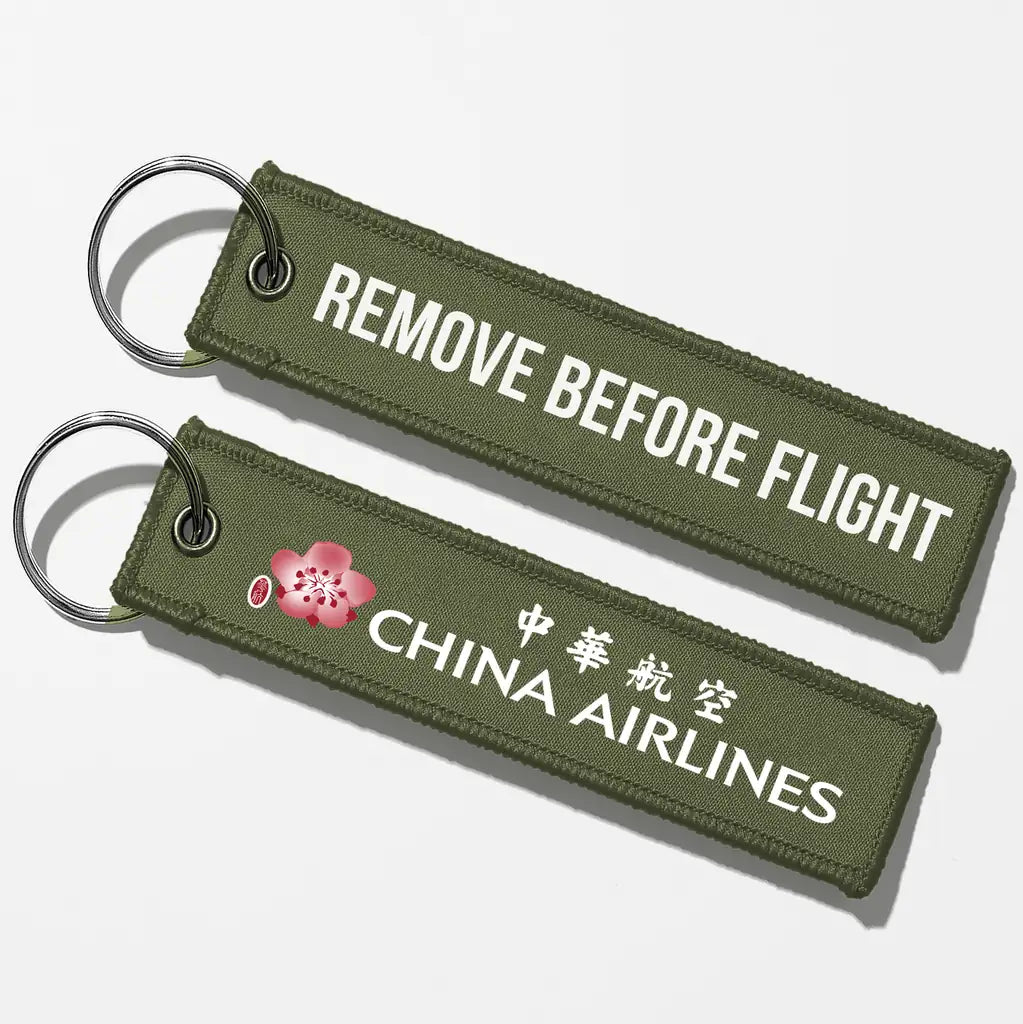 China Airlines Crew & Staff Tag Key Chains - Green Army - Remove Before Flight