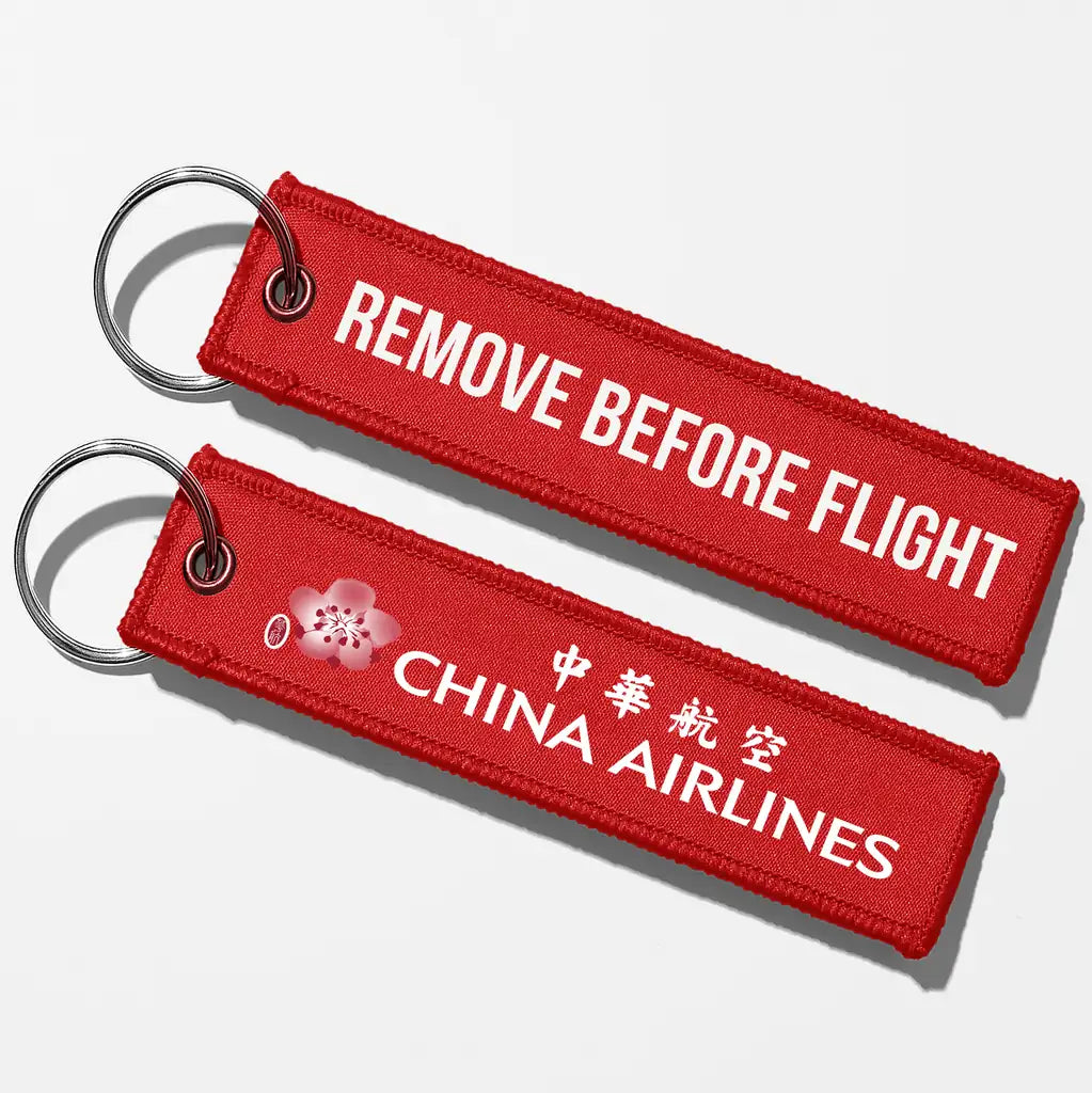 China Airlines Crew & Staff Tag Key Chains - Red - Remove Before Flight