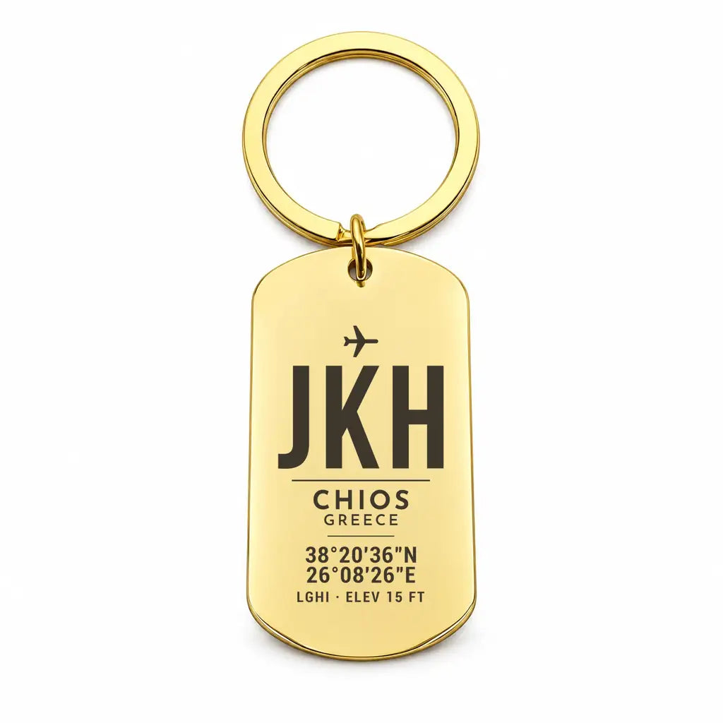 Chios Island National Airport JKH - Key Chain - Original Design - Gold