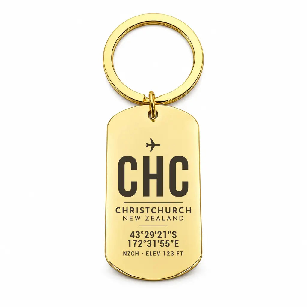 Christchurch Airport CHC - Key Chain - Original Design - Gold