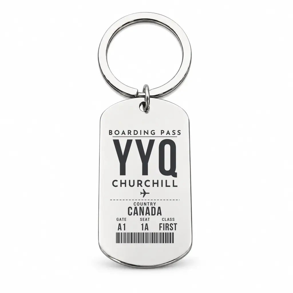 Churchill Airport YYQ - Key Chain - Boarding Pass Style - Silver