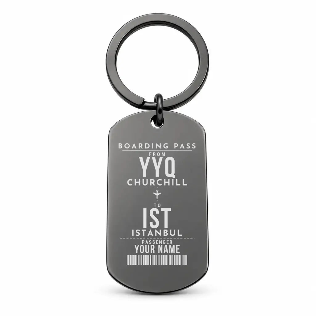 Churchill Airport YYQ - Key Chain - Customizable Boarding Pass - Black