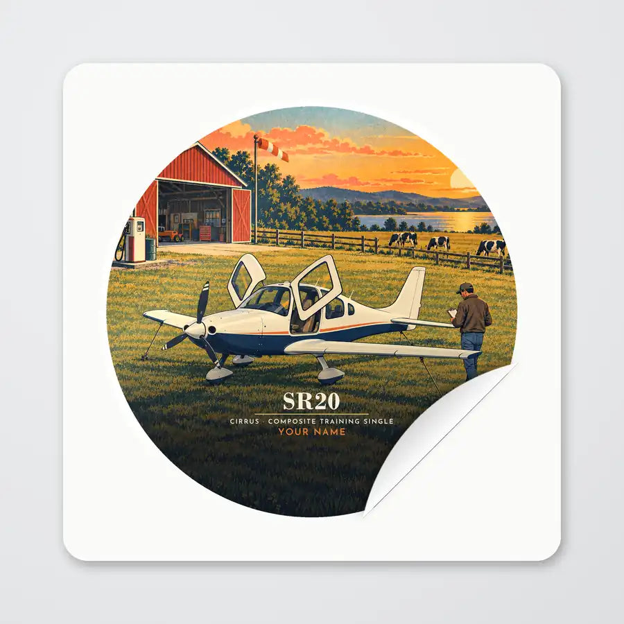Cirrus SR20 - 3D + Name - Circle Sticker - Peel