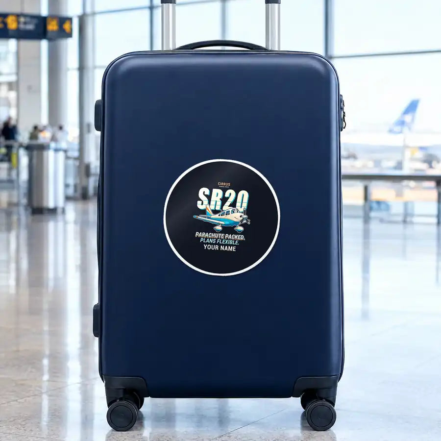 Cirrus SR20 - Cartoon + Name - Circle Sticker - Suitcase