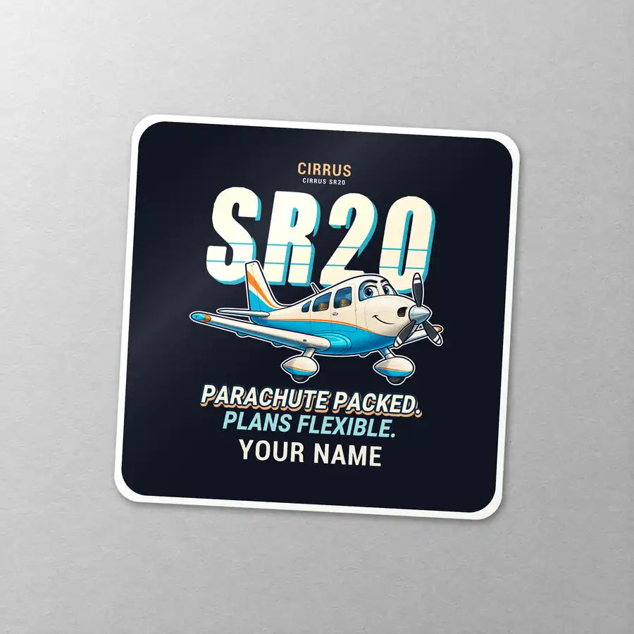 Cirrus SR20 - Cartoon + Name - Square Sticker - Close-up