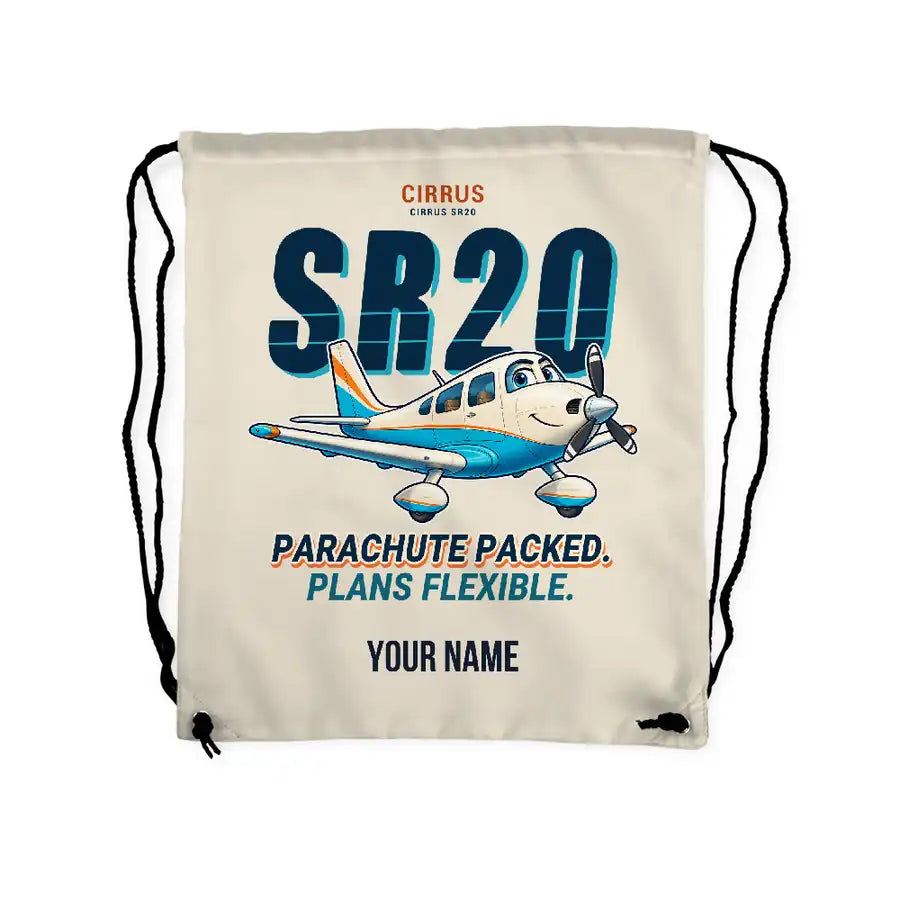 Cirrus SR20 - Drawstring Bag - Cartoon + Name - Beige