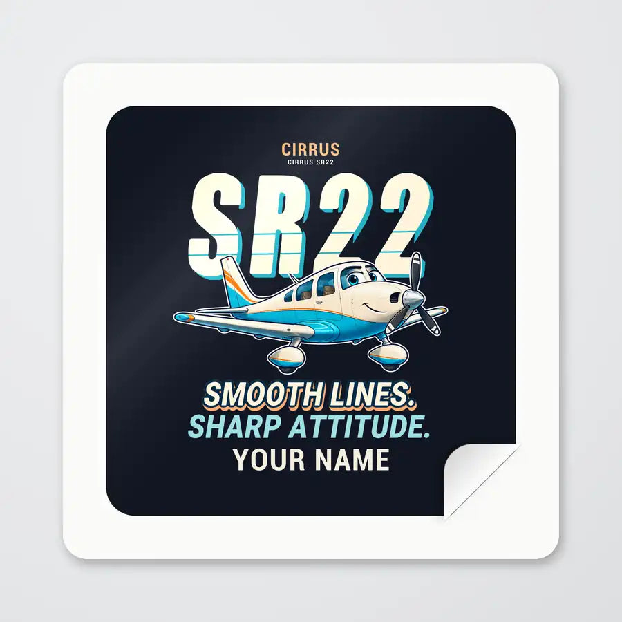 Cirrus SR22T - Cartoon + Name - Square Sticker - Peel