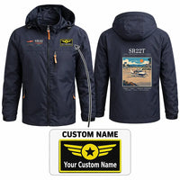 Thumbnail for Cirrus SR22T Stylish Jackets - Hooded Windbreaker - Poster + Name - Navy Blue
