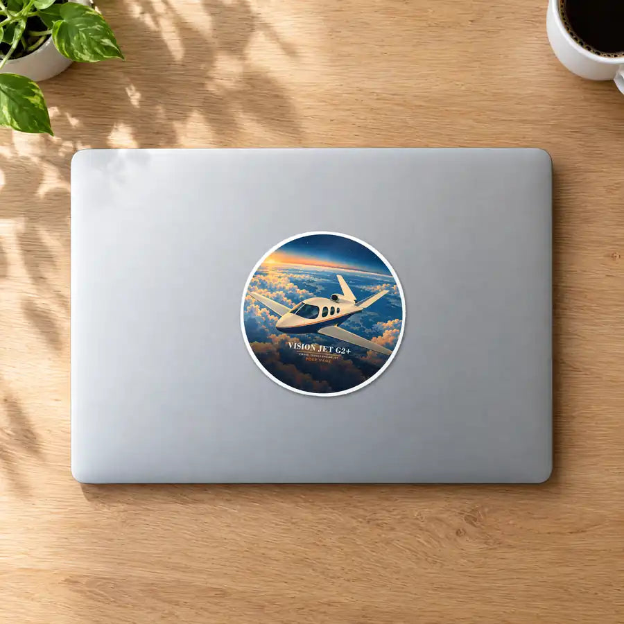 Cirrus Vision Jet G2+ - 3D + Name - Circle Sticker - MacBook