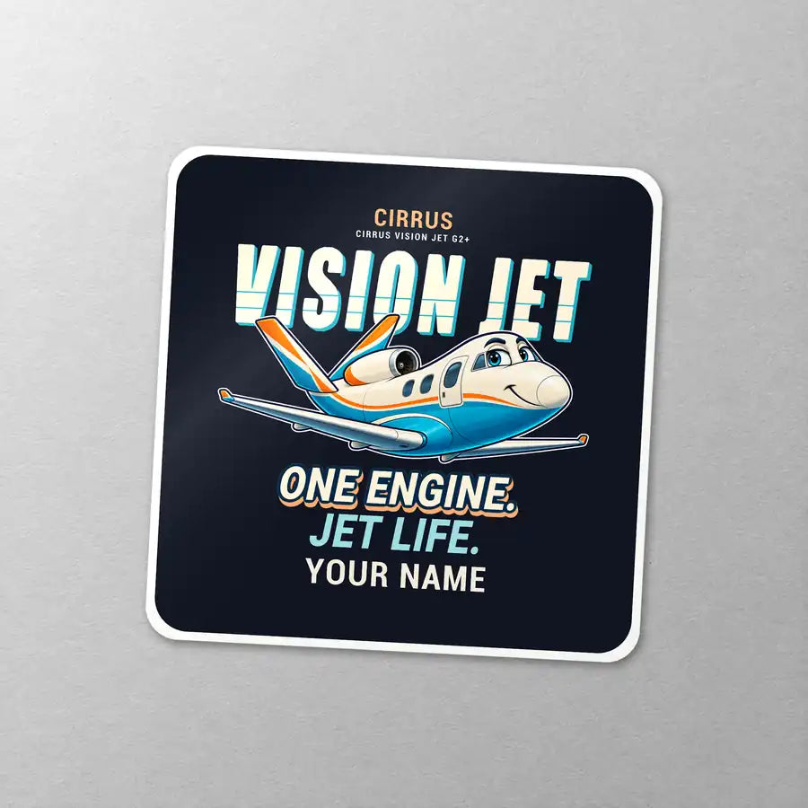 Cirrus Vision Jet G2+ - Cartoon + Name - Square Sticker - Close-up