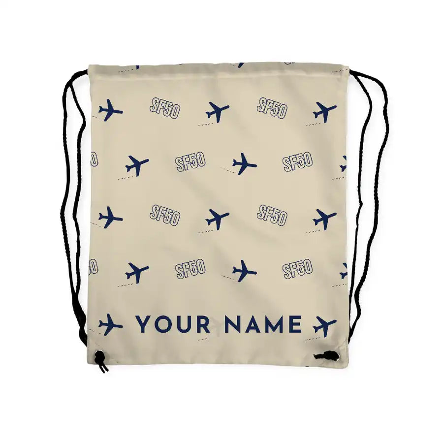 Cirrus Vision Jet G2+ - Drawstring Bag - 3D Pattern + Name - Beige