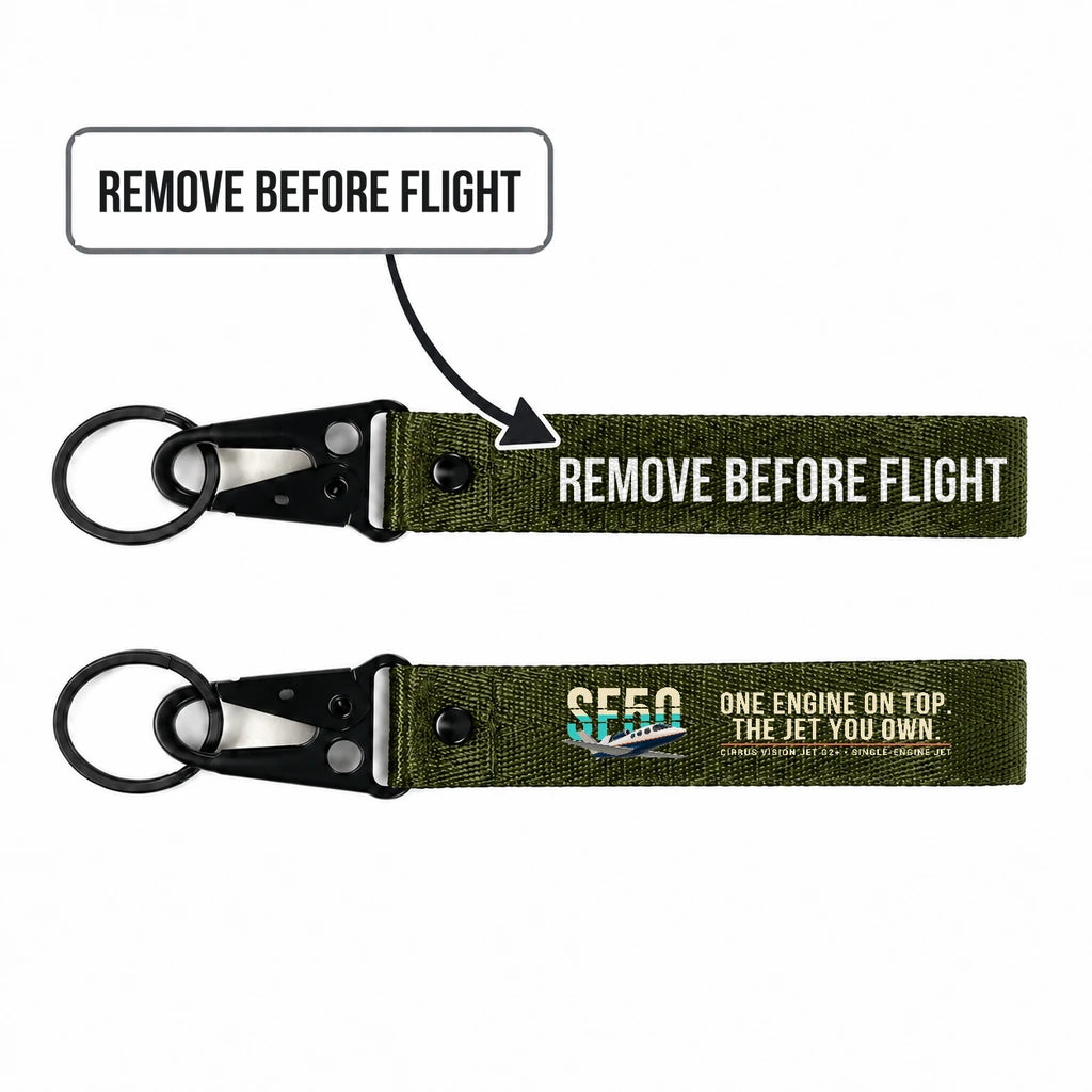Cirrus Vision Jet G2+ Hawk-Shaped Key Chains - Dark Green - Original - Remove Before Flight