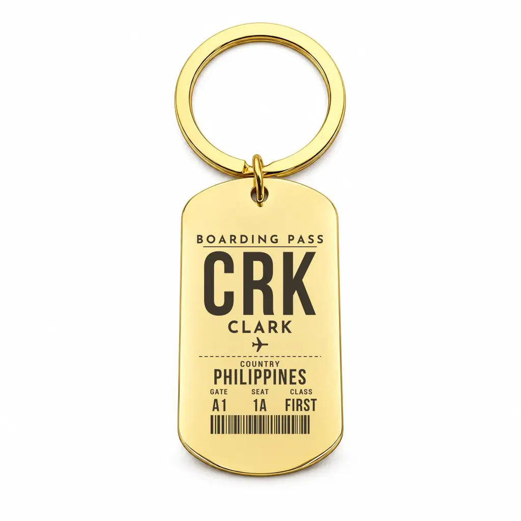 Clark International Airport CRK - Key Chain - Boarding Pass Style - Gold