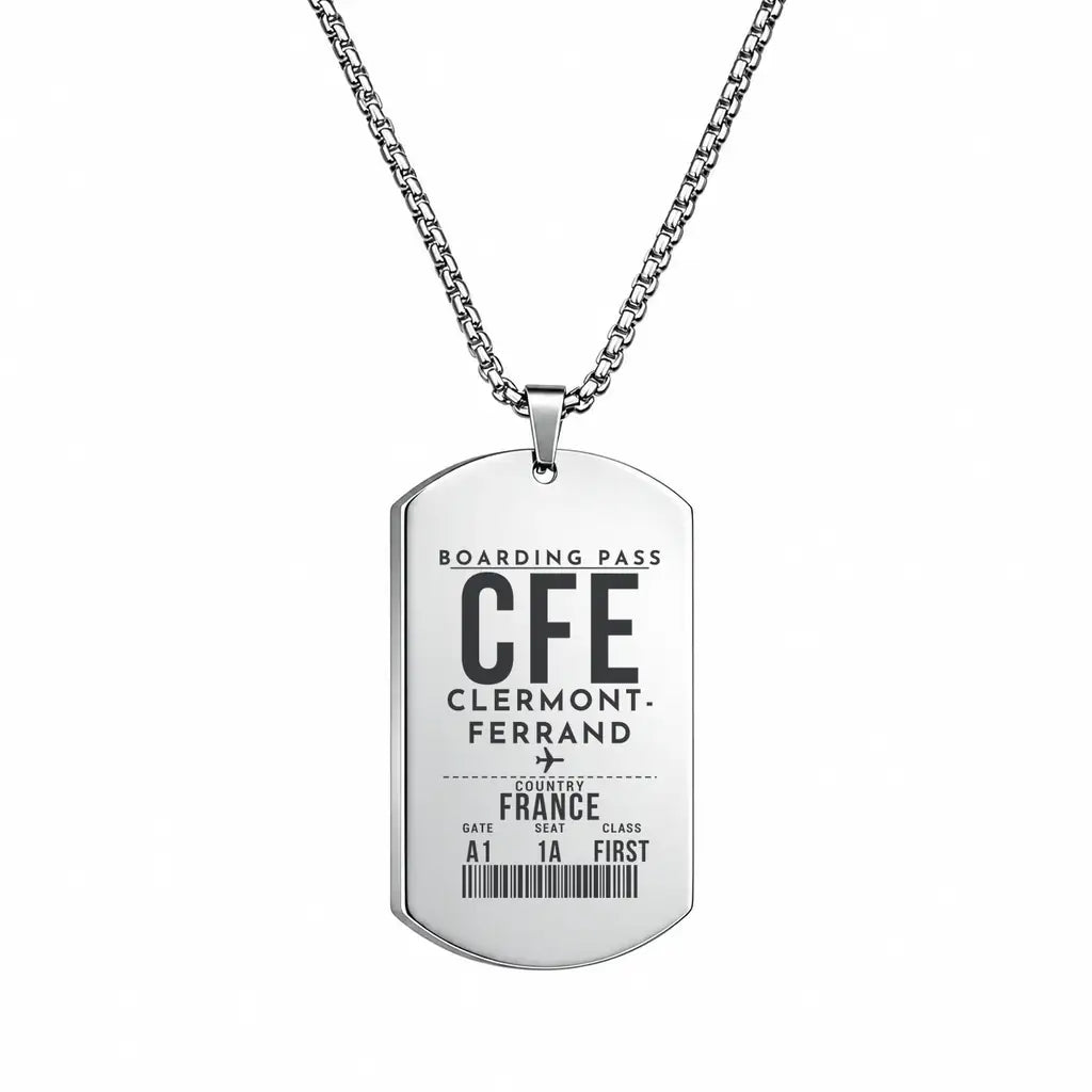 Clermont-Ferrand Auvergne Airport CFE - Necklace - Boarding Pass Style - Silver