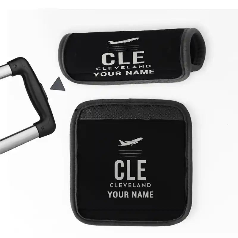 Cleveland Hopkins International Airport (CLE) Luggage Handle Covers - Black + Name