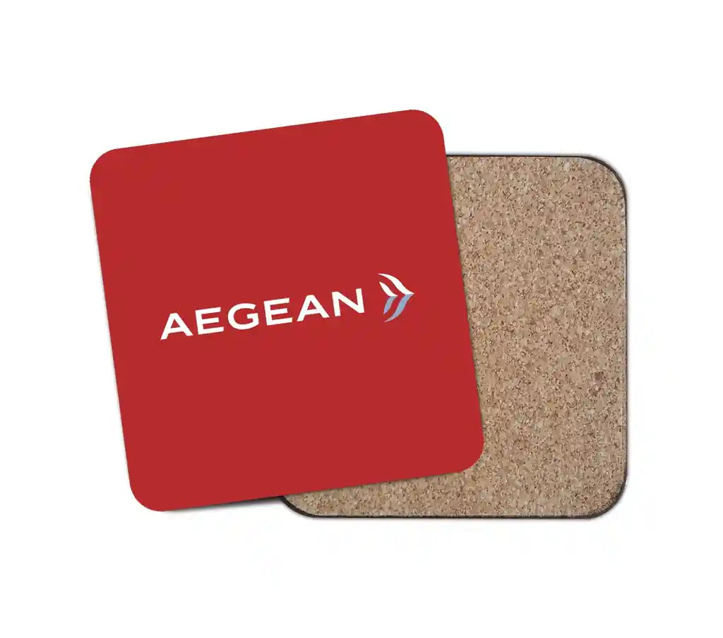 Aegean Airlines design on red 1 piece coaster