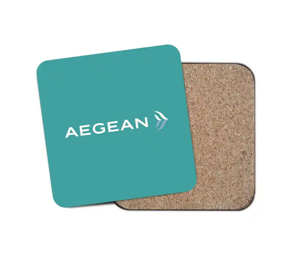 Aegean Airlines design on turquoise 1 piece coaster
