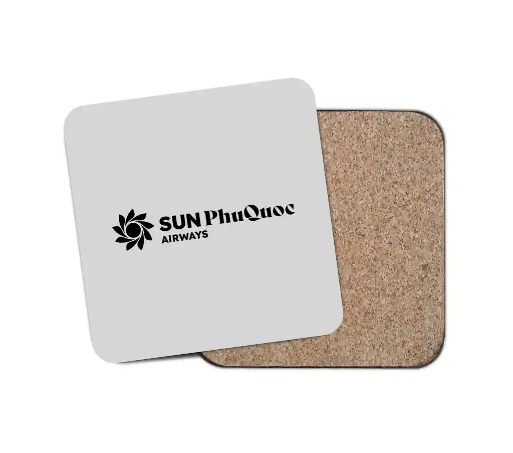 Sun Phu Quoc Airways design on light gray 1 piece coaster