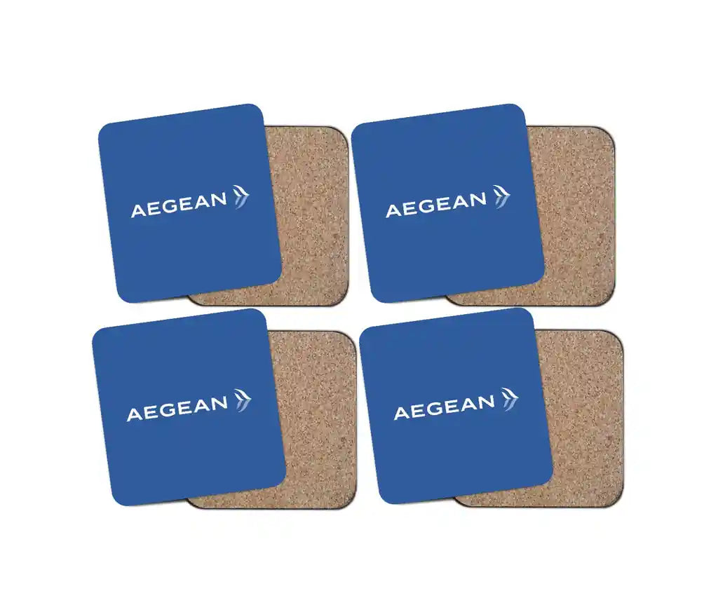 Aegean Airlines design on blue 4 pieces set coaster