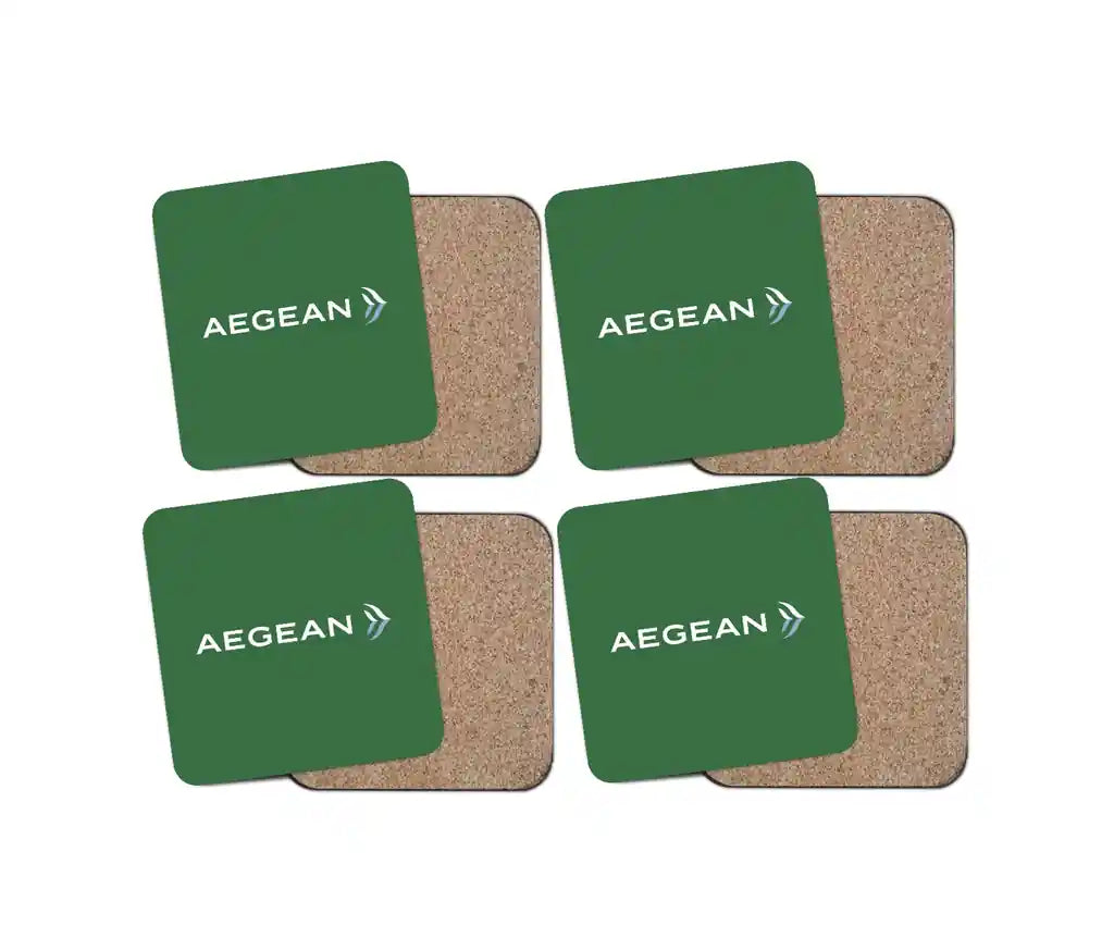 Aegean Airlines design on green 4 pieces set coaster