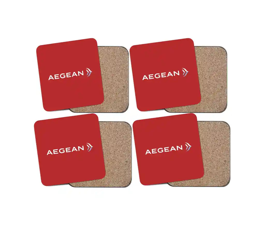Aegean Airlines design on red 4 pieces set coaster