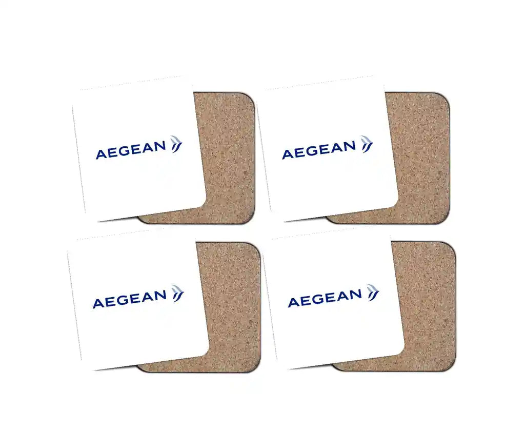 Aegean Airlines design on white 4 pieces set coaster
