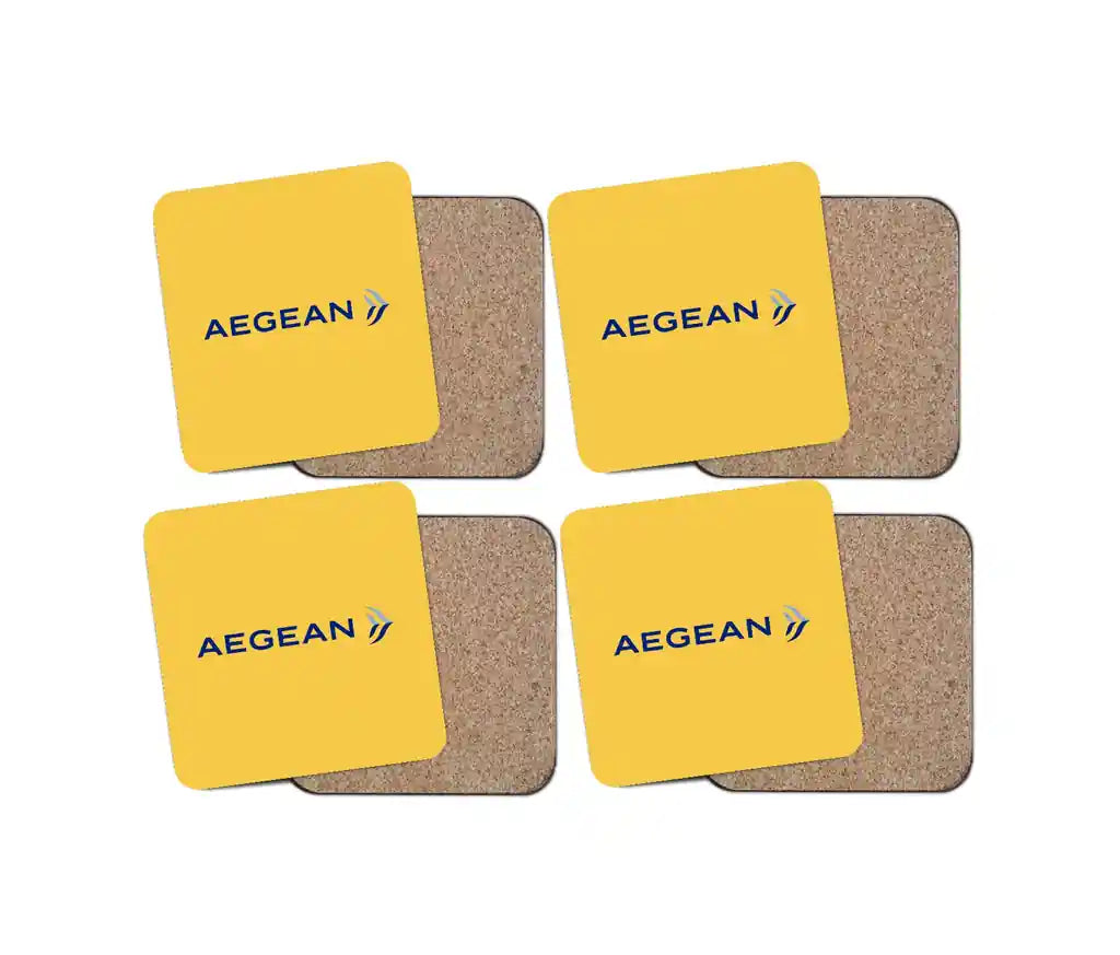 Aegean Airlines design on yellow 4 pieces set coaster