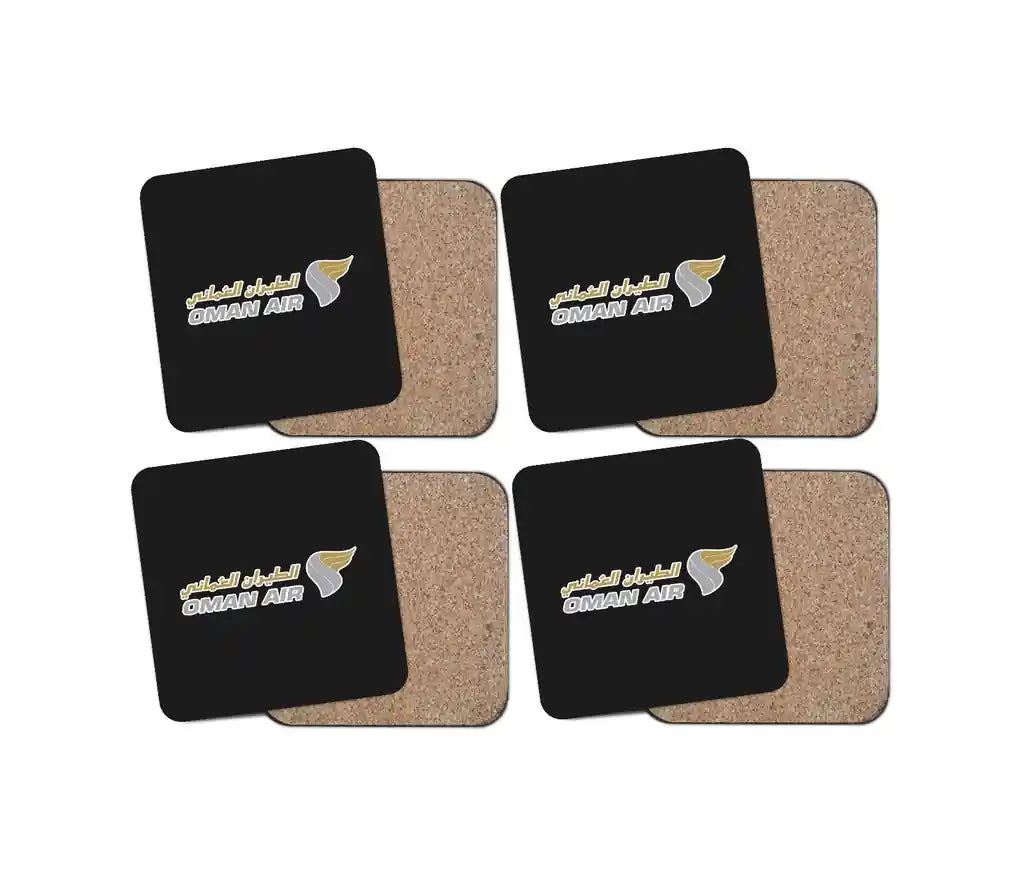 Oman Airlines design on black 4 pieces set coaster