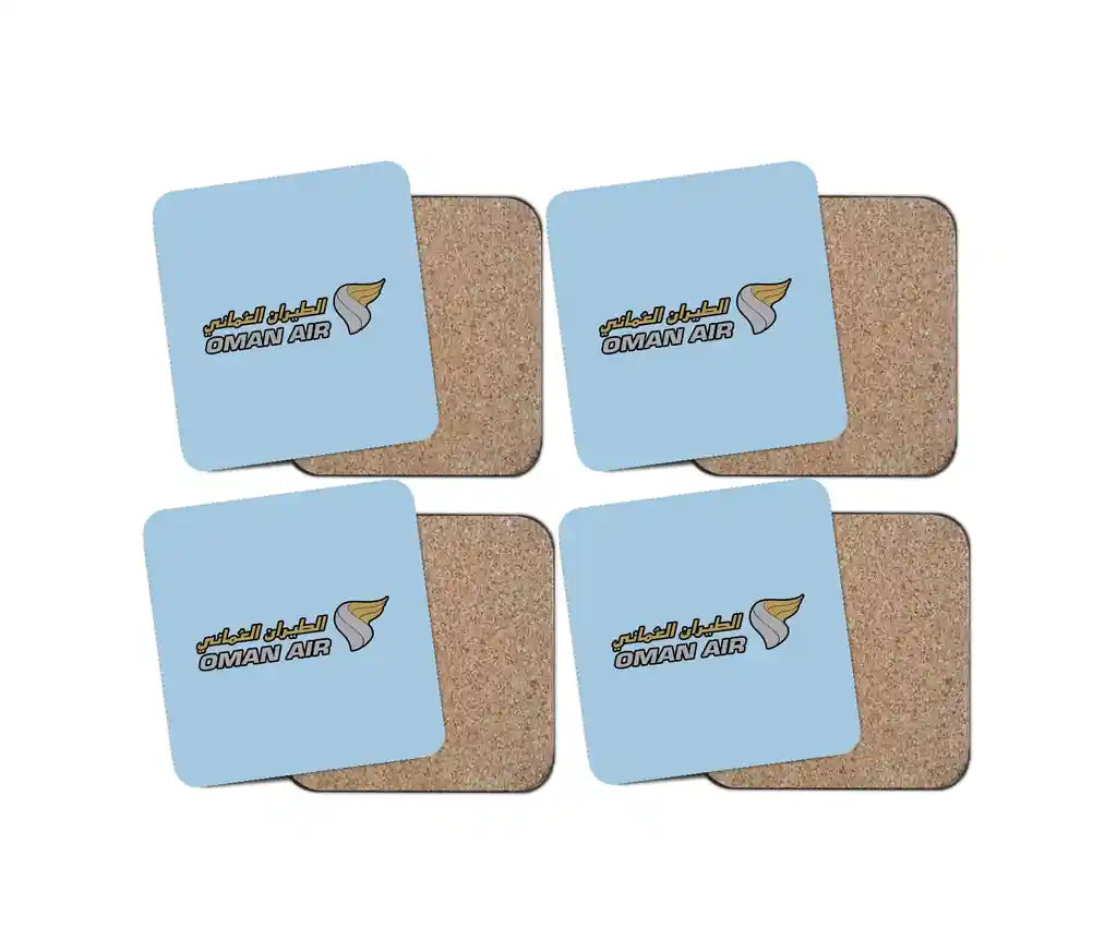 Oman Airlines design on light blue 4 pieces set coaster